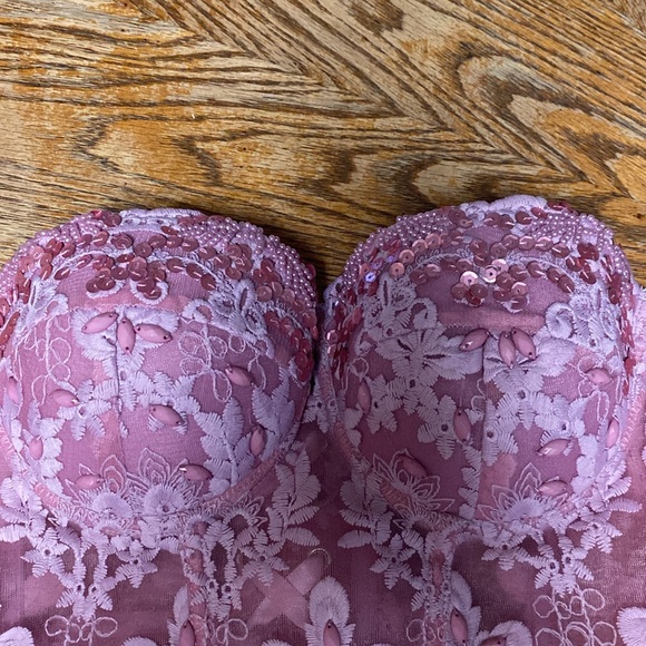 NWT Akira M 32-34 B-D CUP SEXY PINK CORSET BEADED SEQUINS TIE BACK ZIPPER SIDE - Picture 2 of 6